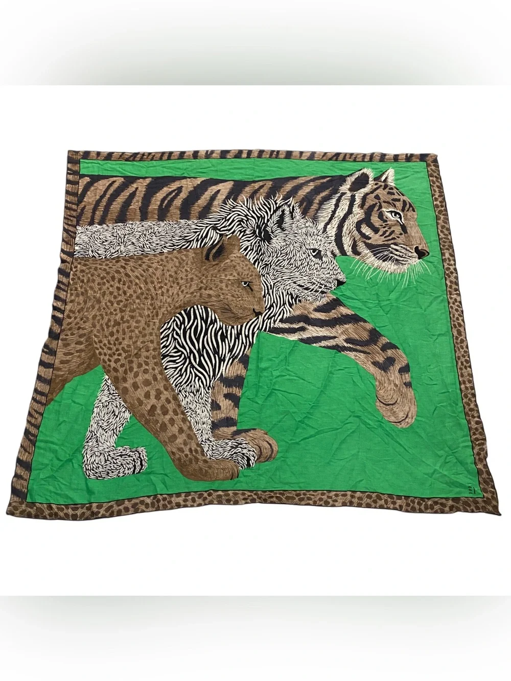Inoui Editions Cheetah Square Large Big Cats Luxury Scarf - Green